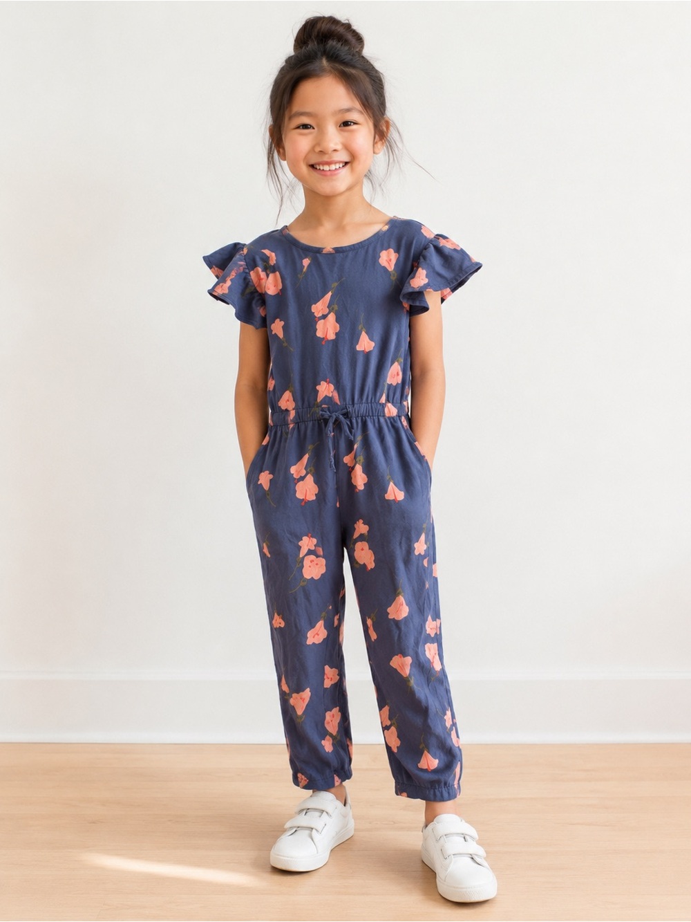 Tea Collection Floral Jumpsuit knit Ruffle Sleeve SZ Y5